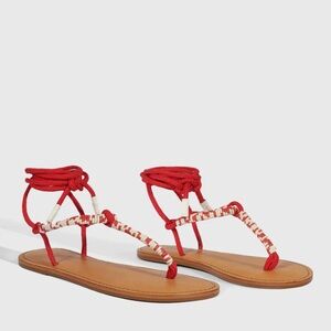SCHUTZ Red Rope Lace-Up Gladiator Sandals with Woven Accents